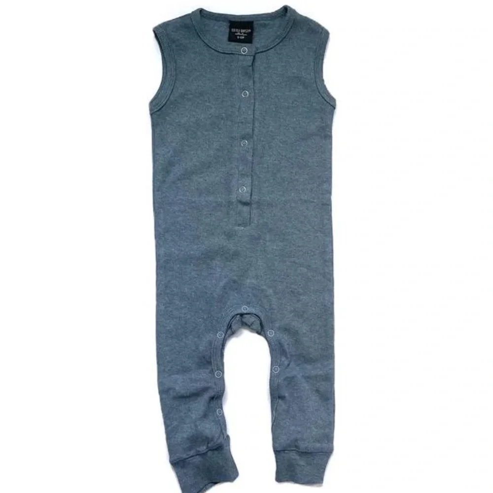 Little Bipsy Blue Gray Ribbed Sleeveless Romper